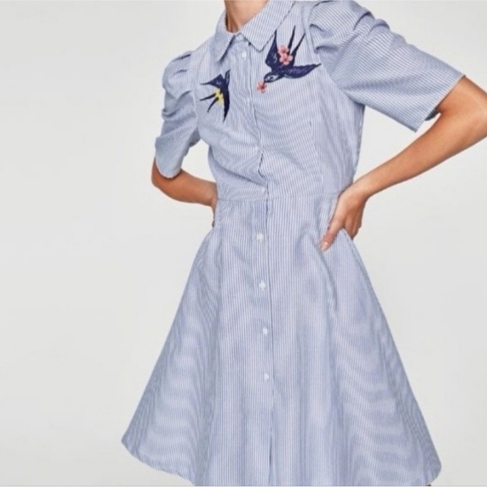 Zara Blue Midi Dress with Bird Embroidery - Picture 2 of 7